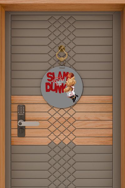 Rugmood Μοντέρνο Στολίδι Πόρτας Γκρι Slam Dunk Teddy Bear Στολίδι εξωτερικής πόρτας