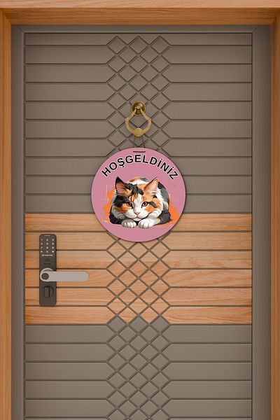 Rugmood Μοντέρνο Στολίδι Πόρτας Ροζ Φόντο Welcome Cat Στολίδι εξωτερικής πόρτας
