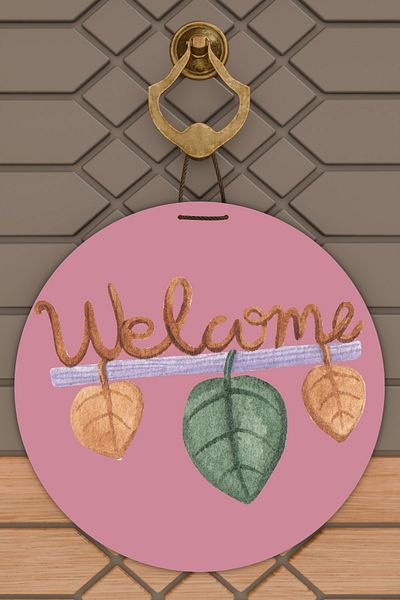 Rugmood Μοντέρνο Στολίδι Πόρτας Ροζ Φύλλο δαπέδου Welcome Στολίδι Εξωτερικής Πόρτας