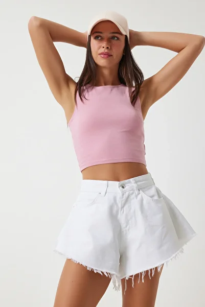Lovelyİstanbul High Waist White Tasseled Jean Shorts - Lok0002