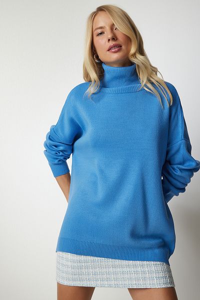 Lovelyİstanbul Pulover de tricotaj oversize cu gât albastru Lbv0011