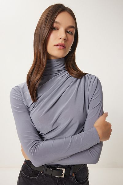 Lovelyİstanbul Sandy Blouse - Gray, Drawstring Detail, Lff0001