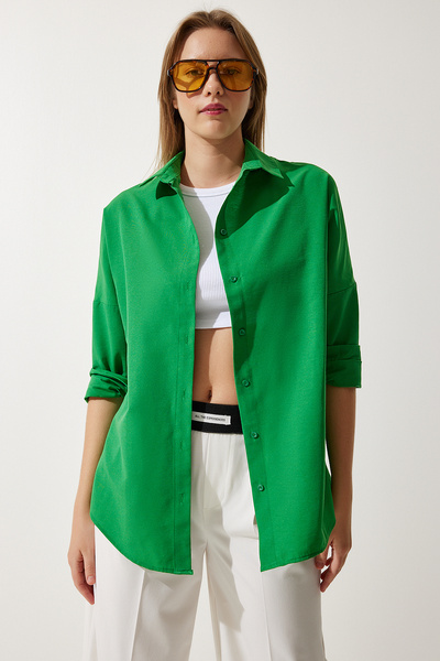 Lovelyİstanbul Oversize Basic Gömlek KOYU YEŞİL LDD0003