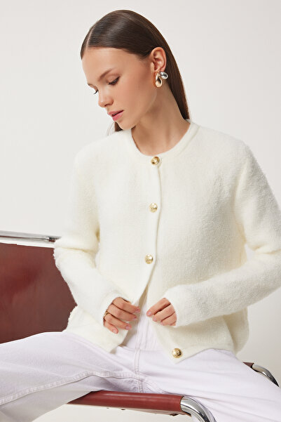 Lovelyİstanbul Buklet Örgü Triko Ceket Hırka KEMİK LYY0053