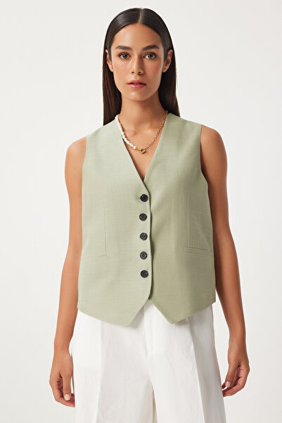 Lovelyİstanbul Green Linen Vest - Ldp0005