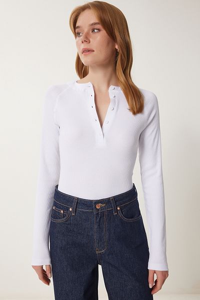 Lovelyİstanbul Buttoned Ribbed Basic Knitted Blouse White Lus0070