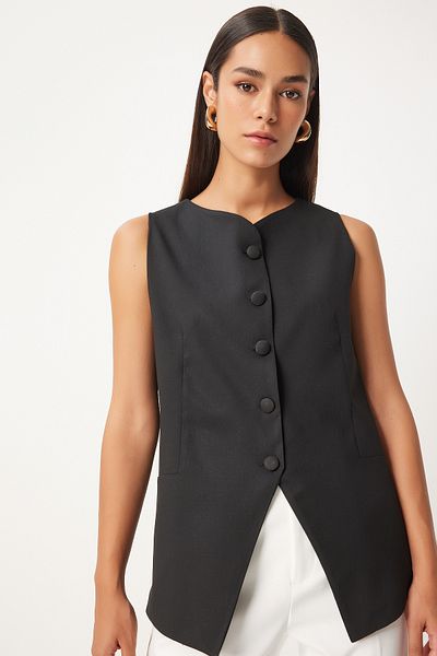 Lovelyİstanbul Black Sleeveless Woven Vest - Lto0019