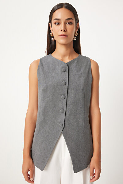 Lovelyİstanbul Αμάνικο υφαντό γιλέκο ανθρακί Lto0019