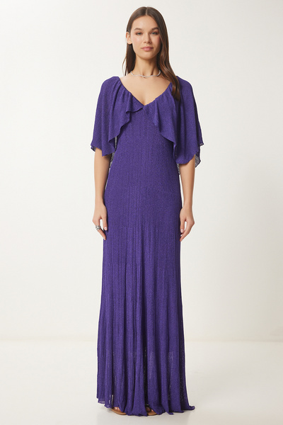 Lovelyİstanbul Ελαφρύ φωτεινό καλοκαιρινό πλεκτό βραδινό φόρεμα Μωβ Lcv0009