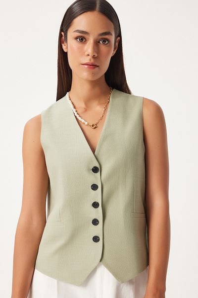 Lovelyİstanbul Green Linen Vest - Ldp0005