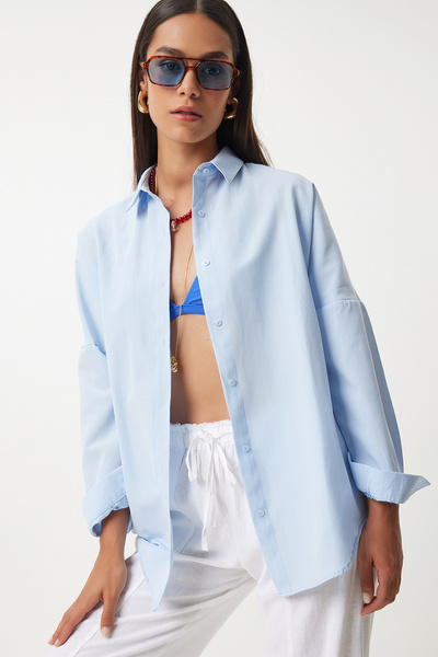 Lovelyİstanbul Υπερμεγέθες Βασικό Πουκάμισο ΜΠΛΕ ΤΟΣΗΛΙΔΑ LDD0003