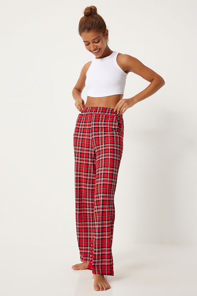 Lovelyİstanbul Pantaloni de pijama moale cu model roșu negru - LXR0001