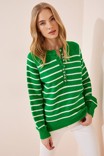 Lovelyİstanbul Live Green Buttoned Collar Sweater - Llx0002