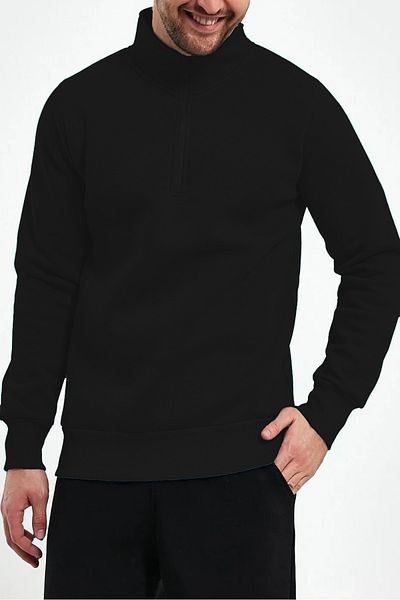ruNadeS Black Stand Collar Zippered Oversize Unisex Sweatshirt with Fleece Inside