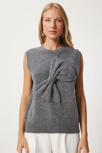 Lovelyİstanbul Anthracite Lpf0049 - Bow Knitwear Sweater