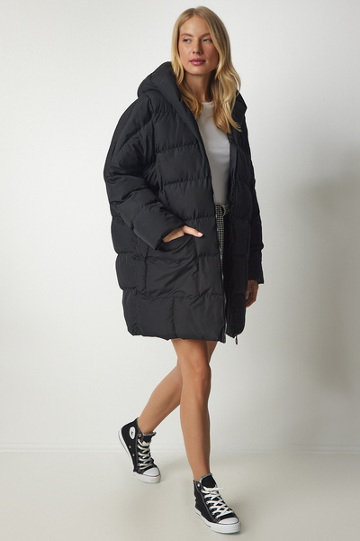 Lovelyİstanbul Black Oversize Puffer Coat - Hooded Lnt0002