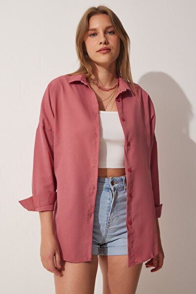 Lovelyİstanbul Oversize Basic Gömlek KOYU GÜL KURUSU LDD0003