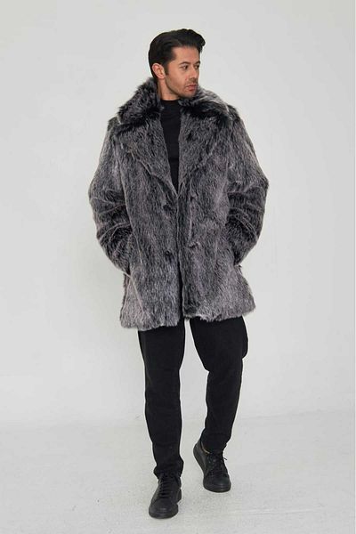Redpoint Jackets Dark Gray Men's Furry Faux Fur Coat