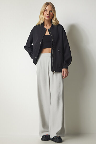 Lovelyİstanbul معطف بومبر أسود - جيب عريض، Lfn0022