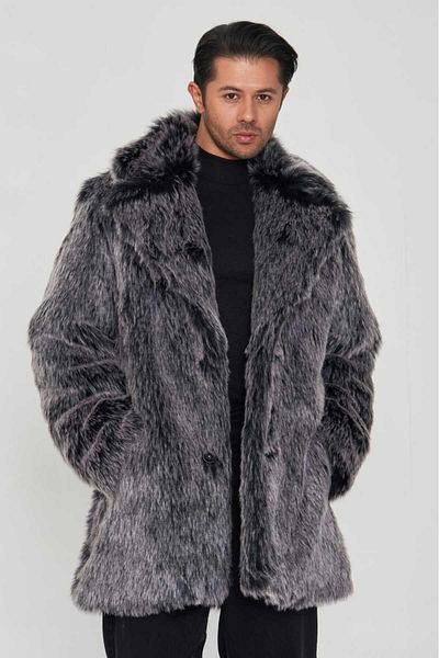 Redpoint Jackets Dark Gray Men's Furry Faux Fur Coat