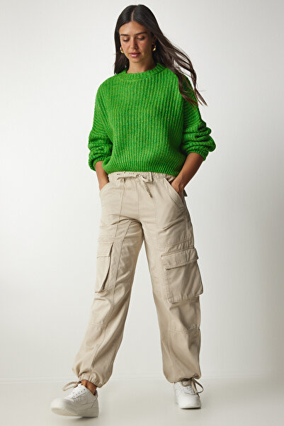 Lovelyİstanbul Πλεκτό πουλόβερ με ανοιχτό πράσινο μπαλόνι - LBV0009