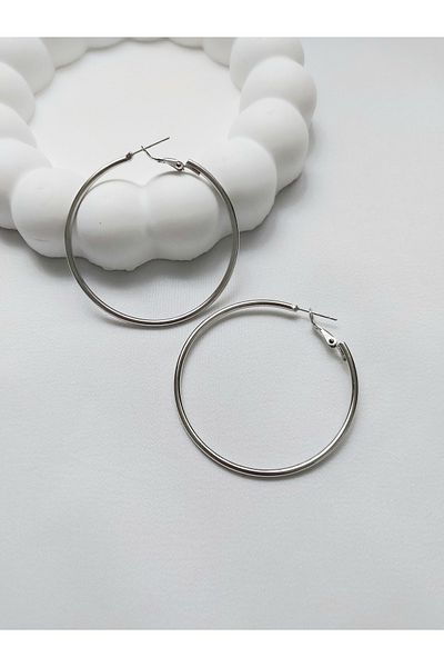 Alexis Carrel Women's Silver Color Clip-On Hoop Earrings - 5cm