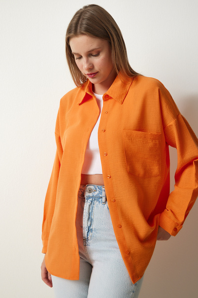 Lovelyİstanbul قميص أيروبين كبير الحجم من الكتان البرتقالي - Ldd0009