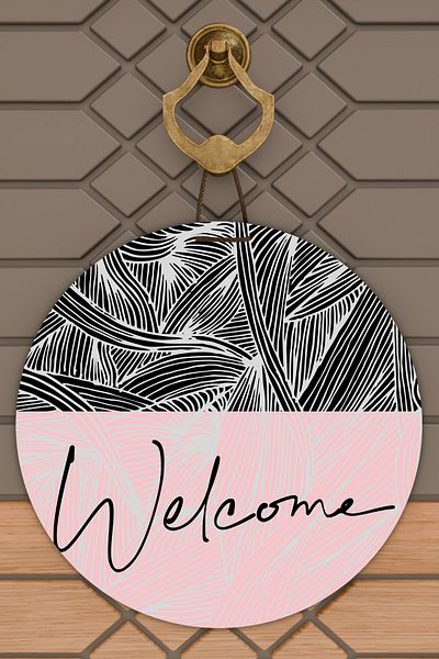 Rugmood Μοντέρνο Στολίδι Πόρτας Μαύρο Ροζ Welcome Στολίδι Εξωτερικής Πόρτας