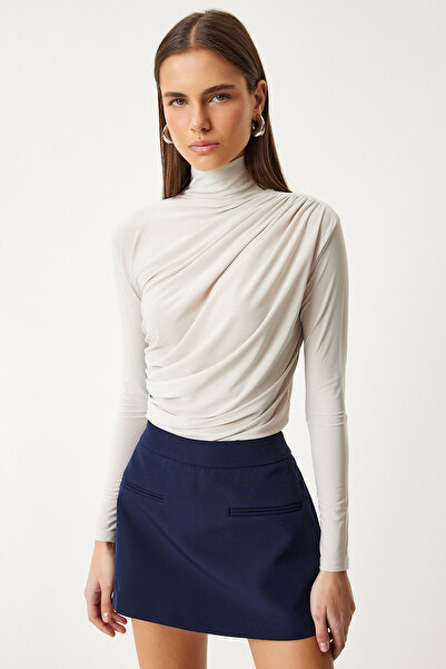 Lovelyİstanbul Bluză crem nisipoasă - detaliu cu șnur, Lff0001