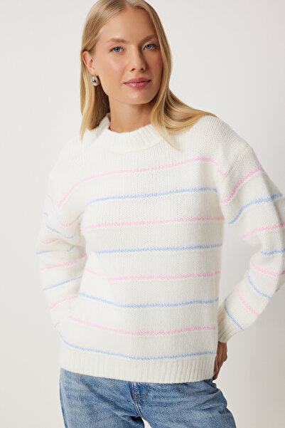 Lovelyİstanbul Striped Soft Knitwear Sweater - Ecru Lyu0010