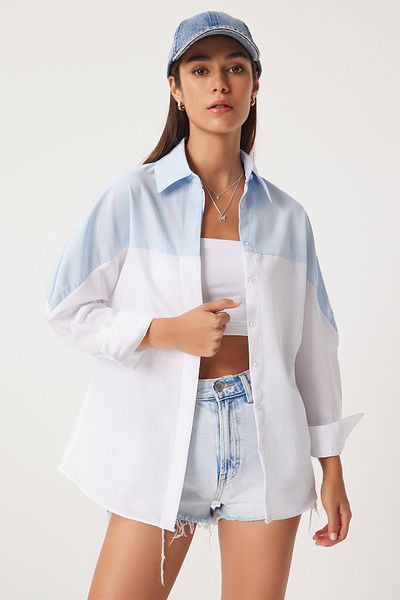 Lovelyİstanbul Cămașă Boyfriend colorblock SKY BLUE WHITE LDD0019