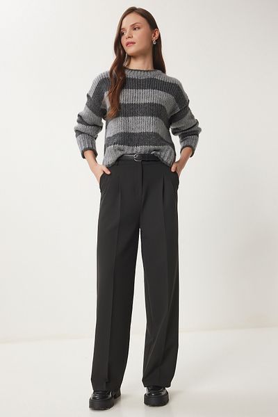 Lovelyİstanbul Wide Leg Masculine Woven Trousers Black Lhg0001
