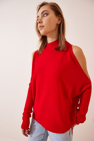 Lovelyİstanbul Oversize Red Knitwear Sweater - Cut Out Detail, Las0003