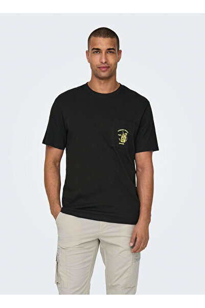 Only & Sons O Yaka Baskılı Siyah Erkek T-Shirt ONSKRISTOPHER REG POCKET SS TEE