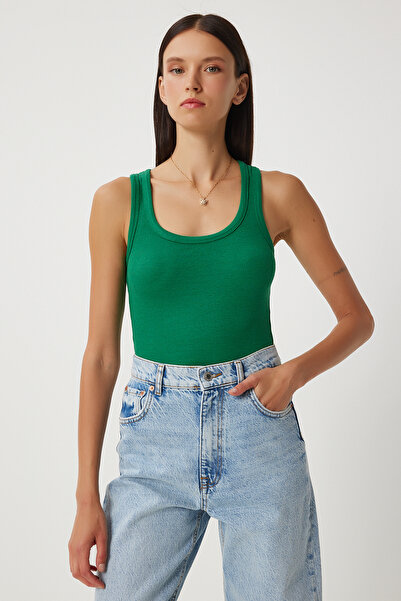 Lovelyİstanbul Πράσινο πλεκτό εσώρουχο με ραβδώσεις - Χοντρό λουρί LHJ0001