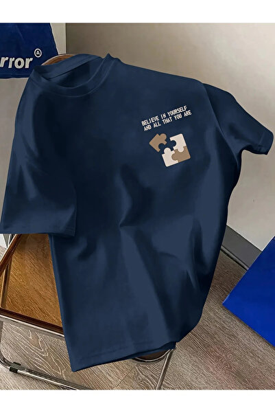 Wish BF Believe Puzzle Baskılı Oversize T-shirt