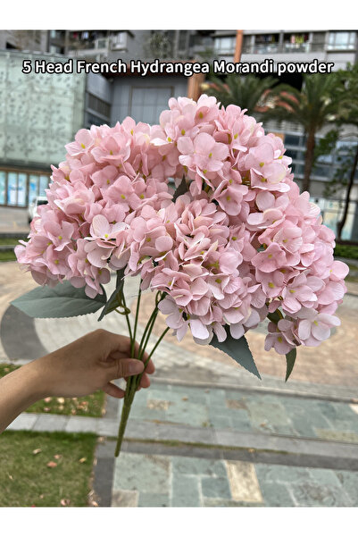 Morandi powder Large Size 5 Heads Artificial Flowers White Pink Hydrangea Silk DIY Wedding Bridal Bo