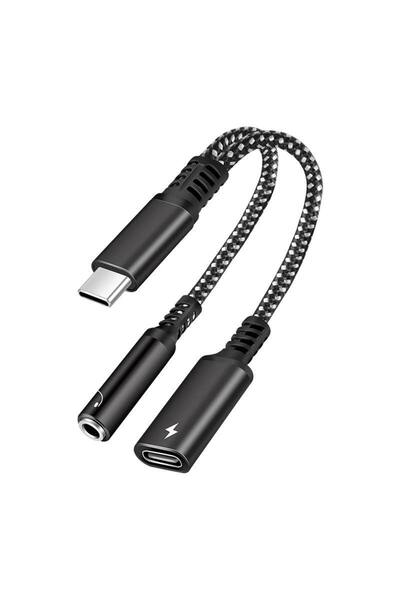 Choice محول 2 في 1 من USB Type C إلى مقبس سماعة رأس 3.5 ملم من النوع C لشحن الصوت ومحول Aux لجهاز Ipad Pro باللون الأسود