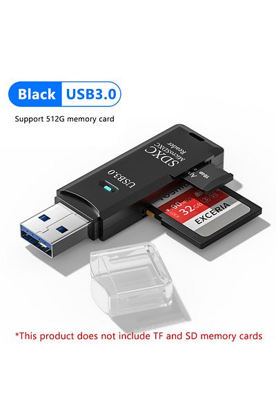 Choice قارئ بطاقات USB 3.0 أسود 2 في 1، قارئ بطاقات Micro Sd، محول USB، قارئ بطاقات عالي السرعة Tf Me