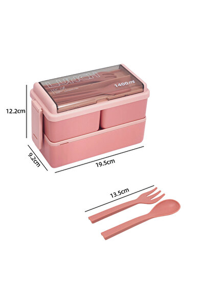 Choice 2 1400ml Pink Double Layer Portable Lunch Box For Kids With Fork and S...