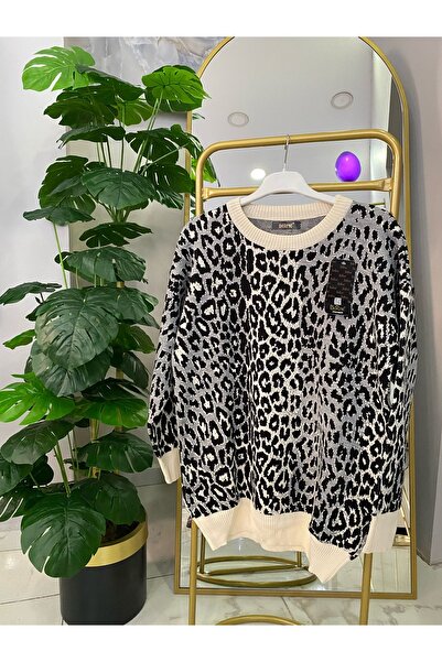 Anka Leopar Desenli Triko Kazak