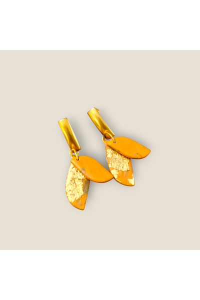 Lu Atelier Orélla-El Yapımı Özel Tasarım Altın Yaprak Küpe