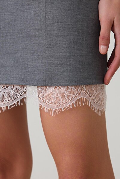 Setre Gray Crew Neck Sleeveless Sitting Waist Lace Detail Dress