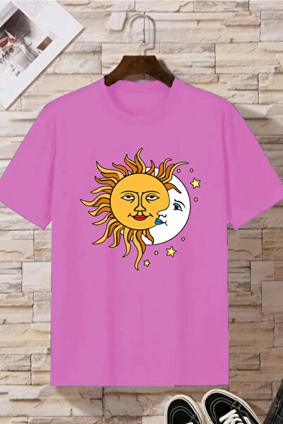 Wish BF تي شيرت نسائي من القطن الممشط مقاس كبير مطبوع عليه قمر الشمس الأسود