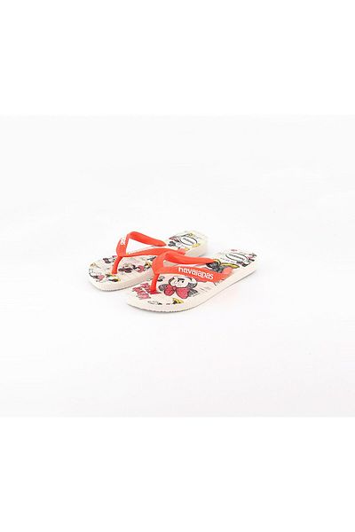 Havaianas Kids Girls Disney Stylish Slippers, White And Coral New