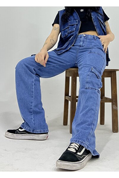 KOTOLOG Жіночі джинси-карго з кишенями та широкими штанинами