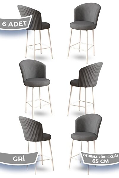 Canisa Alte Serisi 6 Gri Sandalye 65 Cm Ada Mutfak Bar Sandalyesi Babyface Ku...