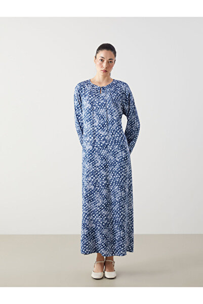 LC Waikiki Nevavm Oval Collar Patterned Dress with a Difference