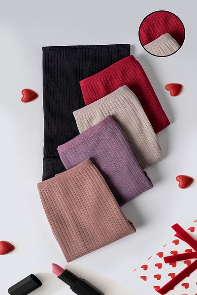 Lolitam Women's 5-Piece Corded Cotton Panties
