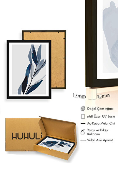 huhuli Siyah Ahşap Çerçeveli Minimalist 3 parça Tablo huhu207